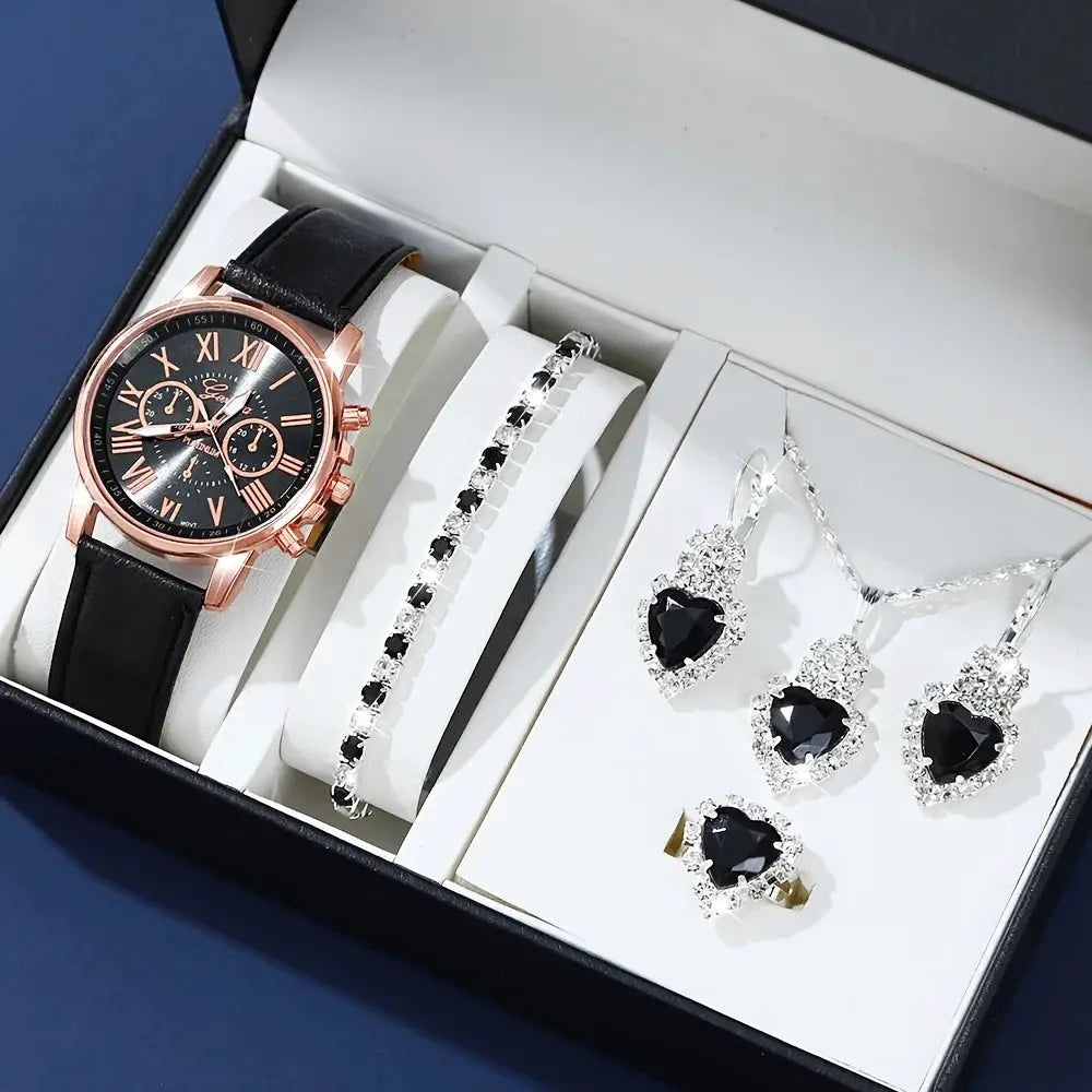 NovaStyle Fashion Quartz Watch And Jewelry Set Shock Resistant Circular Analog Digital Display Zinc Alloy Case