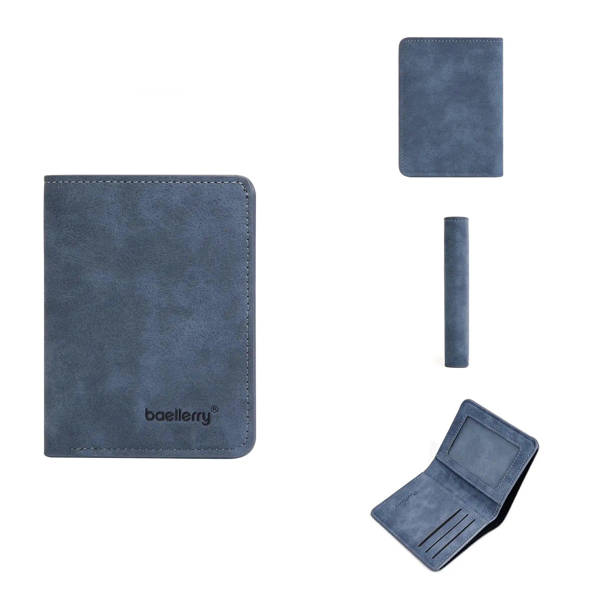 Baellerry blue thin-sanded leather bifold wallet with multiple card slots