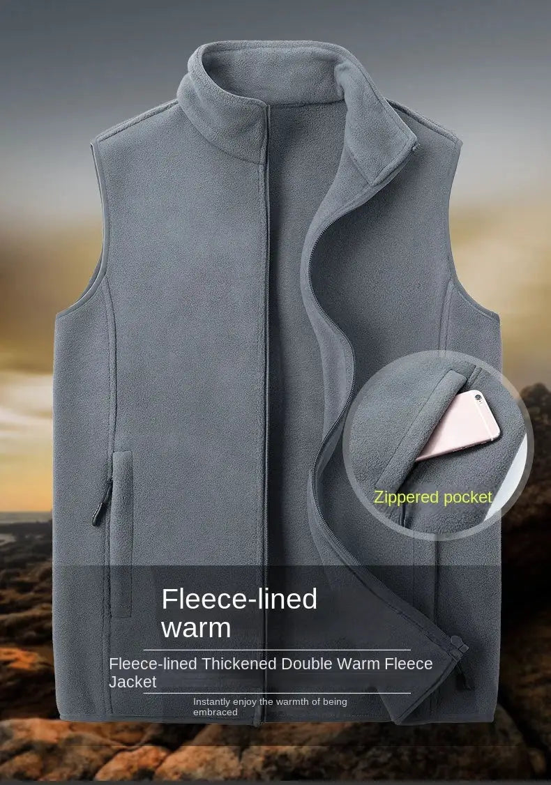 Men's fleece-lined sleeveless vest in gray plus size from Simples Market with zippered pocket