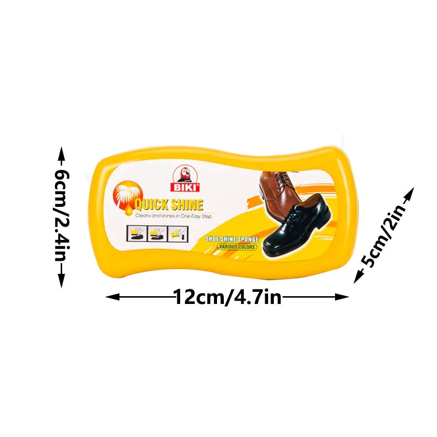 Shoe shine sponge by BIKI in a yellow case for leather boots and shoes