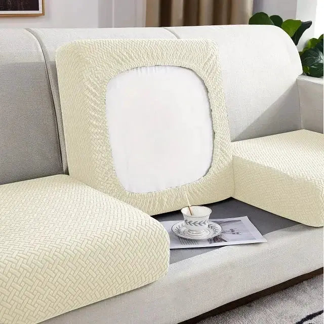 Thick Jacquard sofa seat cushion cover by Simples Market in beige; removable slipcover for couches.