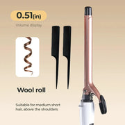 Simples Market curling iron, 0.51in ultra-fine wand in rose gold with clamp and two black comb attachments