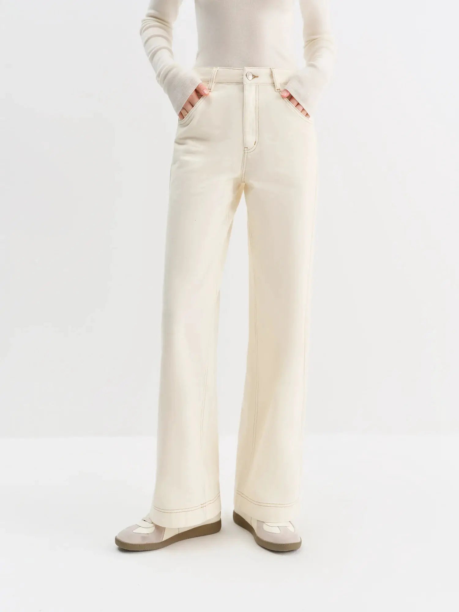 FSLE Straight High Waist Jeans For Women Korean Style Winter Versatile