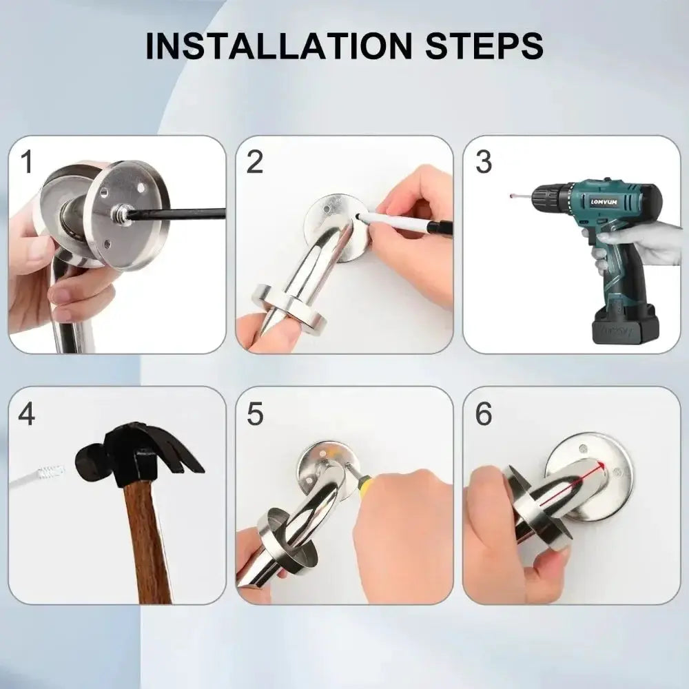 Simples Market stainless steel shower safety grab bar with towel rack, anti-slip, 30/40/50/60 cm, installation steps