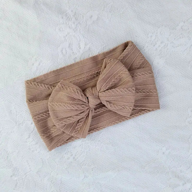 3 Pieces Solid Color Baby Headbands Set With Bow Elastic Nylon Newborn Turban Headwrap Hair Accessories For Kids