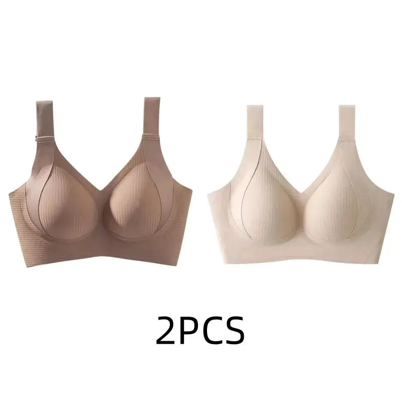 2PCS Simples Market seamless wireless bras in nude and beige colors with padded cups
