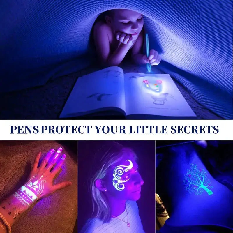 Simples Market invisible ink pens, 10-pack with UV light for kids, glow drawings.