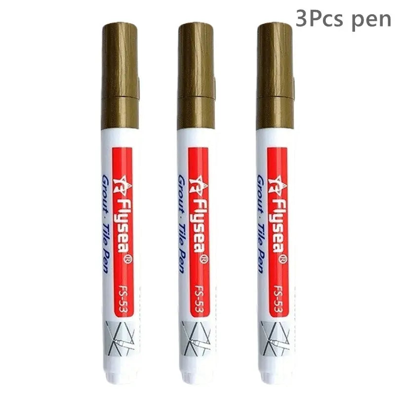 Grout tile pen set, 3 white markers with red labels and gold caps, waterproof tile markers by Simples Market