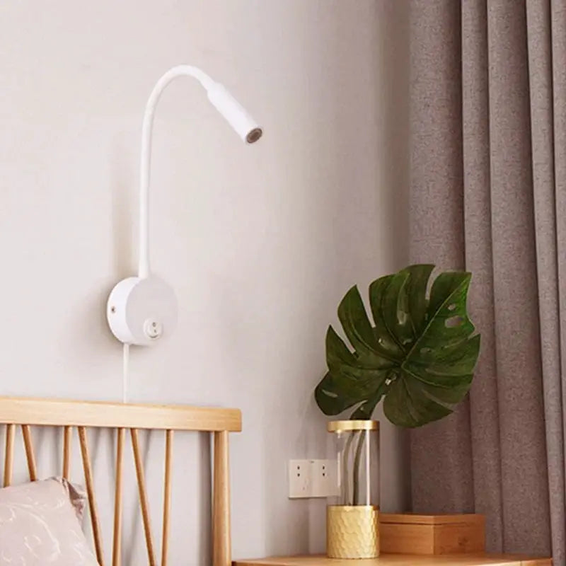 White LED flexible gooseneck wall lamp with switch for bedside reading