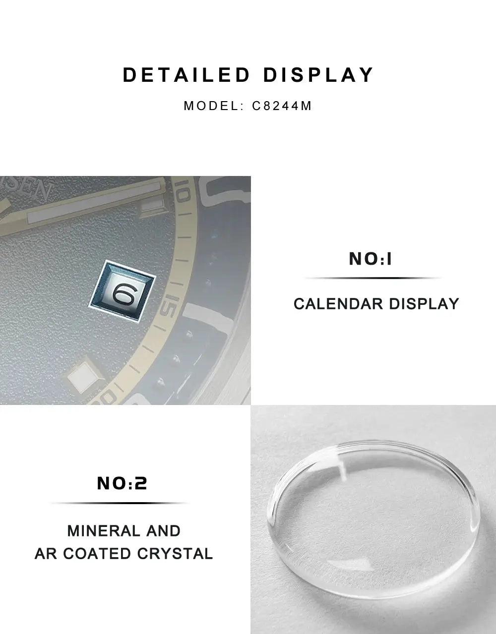 CADISEN automatic mechanical men's silver watch with calendar display and mineral AR-coated crystal