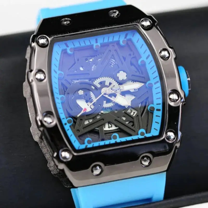 Mens Luxury Quartz Watch With Pentagram Luminous Dial And Wine Barrel Shaped Case Durable Silicone Strap