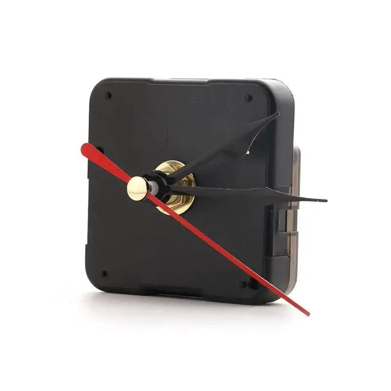Simples Market clock mechanism with silent quartz movement; black square housing and red second hand for DIY repair