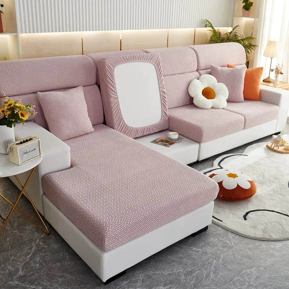 Jacquard Sofa Slipcover Twill Pattern Elastic Cover For L Shaped Sofas Loveseats Chairs Furniture Protector Living Room