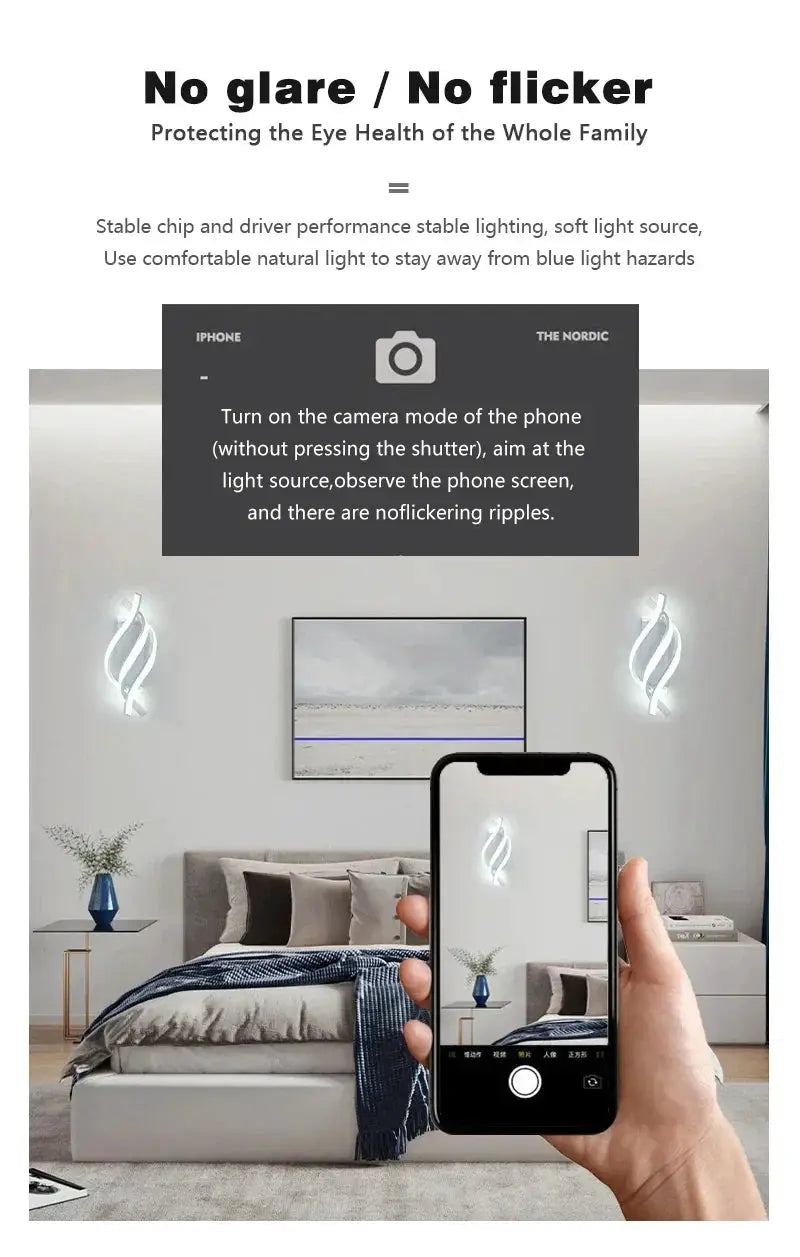 Curved spiral LED wall lamp pair in white; modern bedside sconces for bedroom by Simples Market.