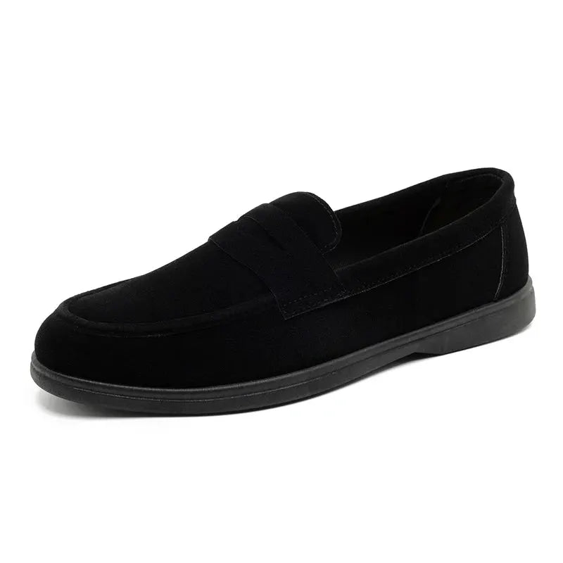 Men's black suede slip-on loafers by Simples Market with comfortable soft sole