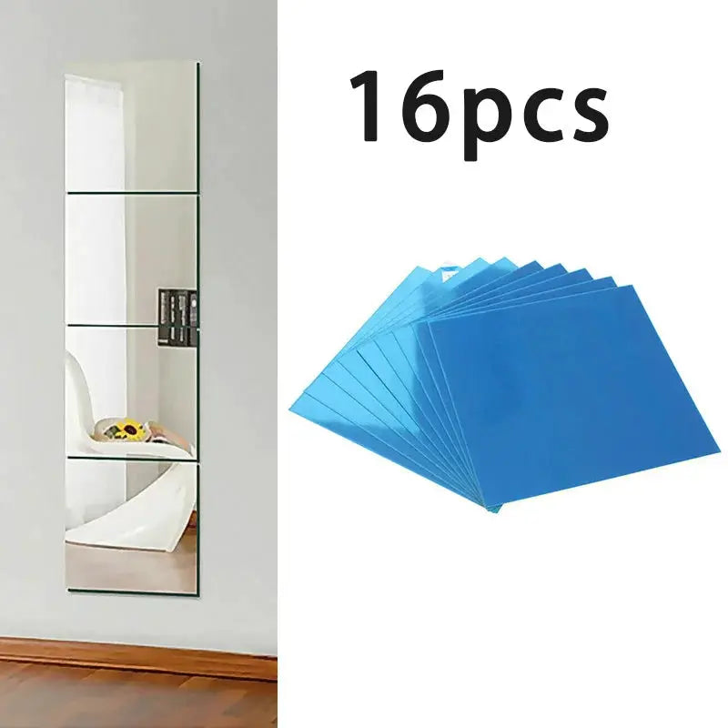 Sixteen 15cm Square Mirror Wall Stickers Self Adhesive Acrylic Tiles Mosaic Decal Covering Bedroom Home Diy Decoration