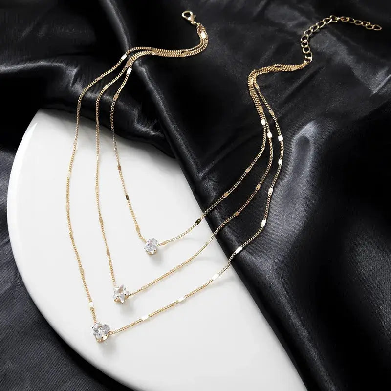 Trendy Zircon Pendant Necklace For Women Multilayer Chain Choker Fashion Jewelry Gift For Parties