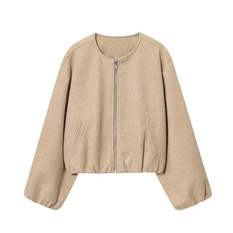 Mujer Red Zipper Bomber Jacket For Women Cropped Soft Long Sleeve Outerwear For Autumn Winter