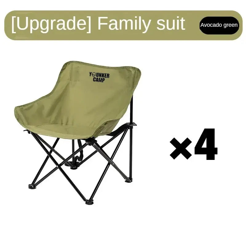 Outdoor folding moon chair avocado green with YOUNKER CAMP logo; 4-pack