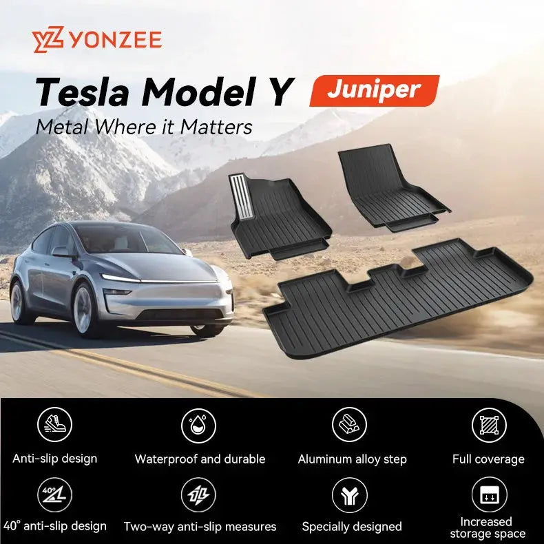 Tesla Model Y Juniper TPE four-piece car floor mats set with trunk mat; Simples Market, black