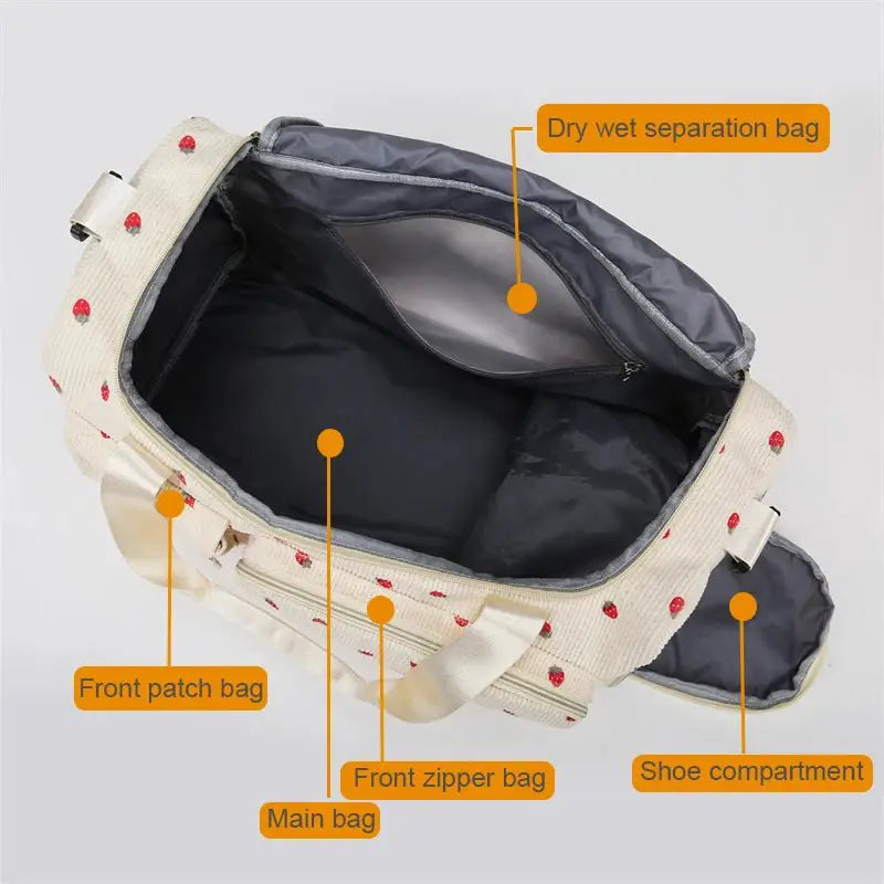 Corduroy Travel Tote Duffle Bag with Shoe Compartment - Simples Market
