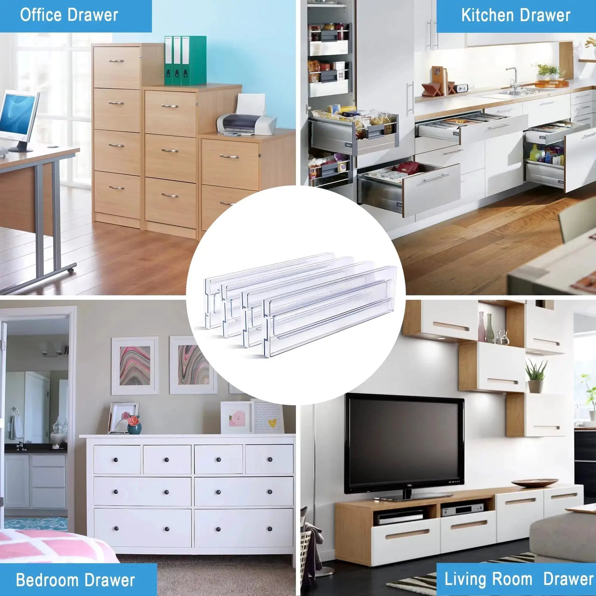 Simples Market clear plastic expandable drawer dividers (1/2/4/6/8) for kitchen, wardrobe, bedroom and living room