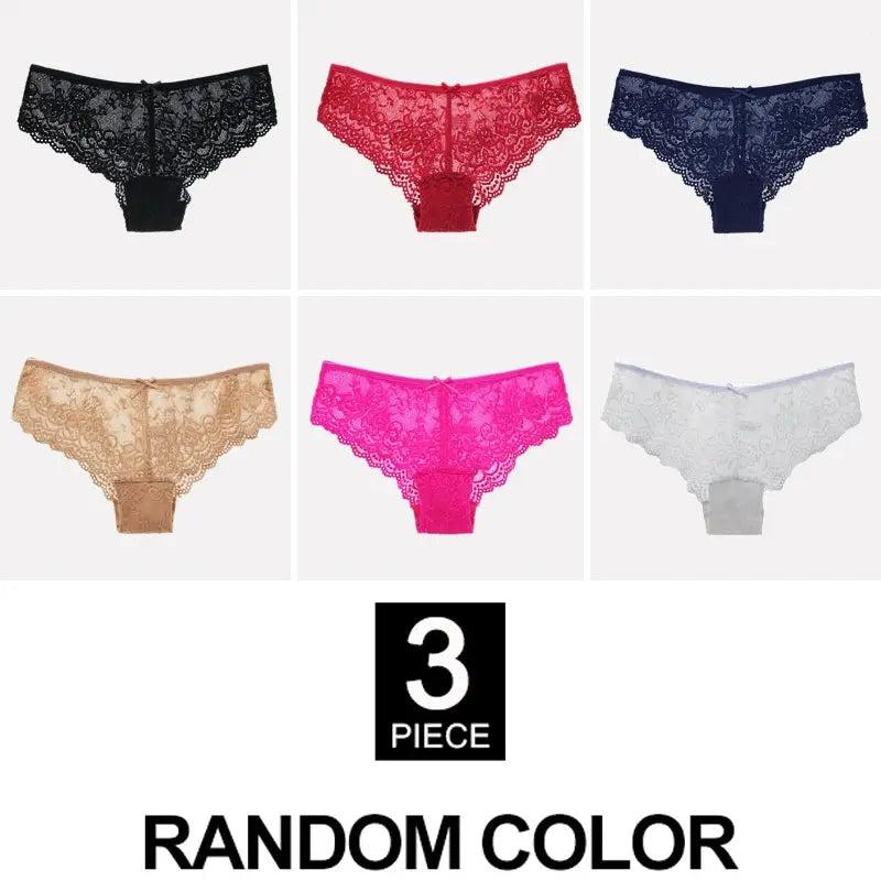 Women lace briefs set in six colors, low-rise hollow-out lace panties, breathable