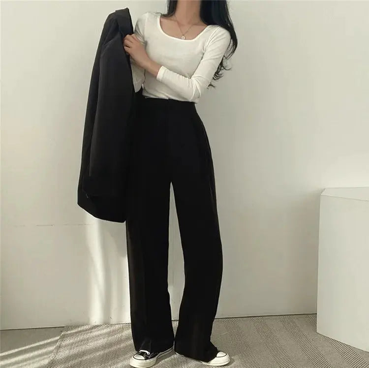 Simples Market black blazer and pants two-piece women's fall outfit set