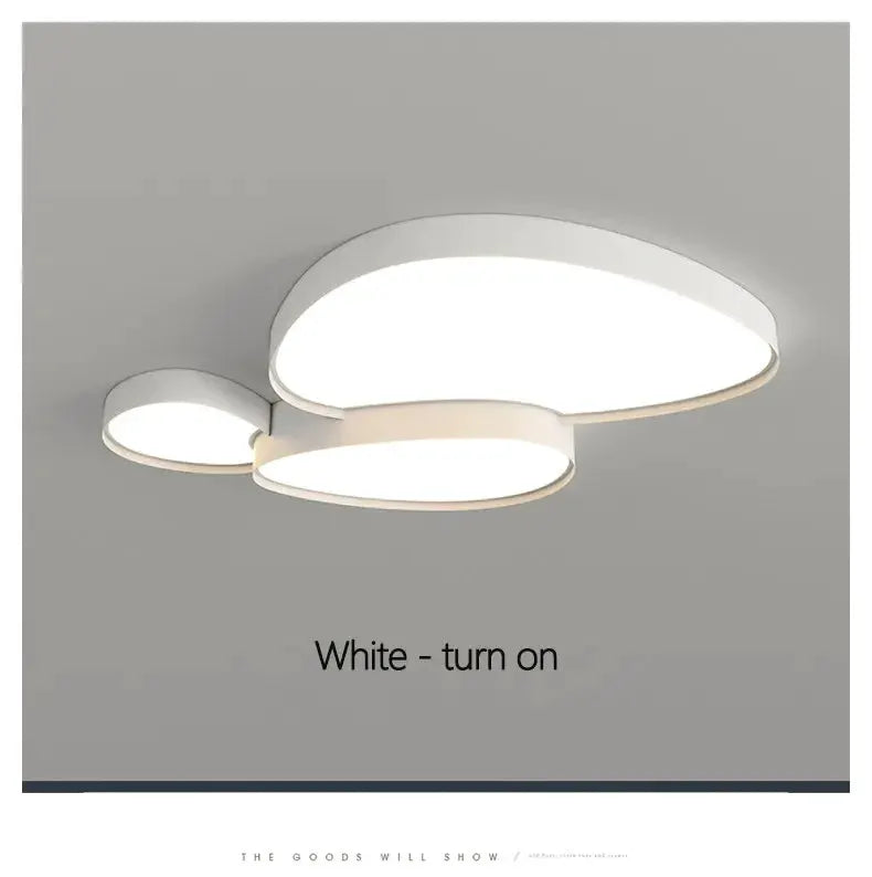 Modern white LED ceiling lamp with three-disc design; remote control for indoor lighting