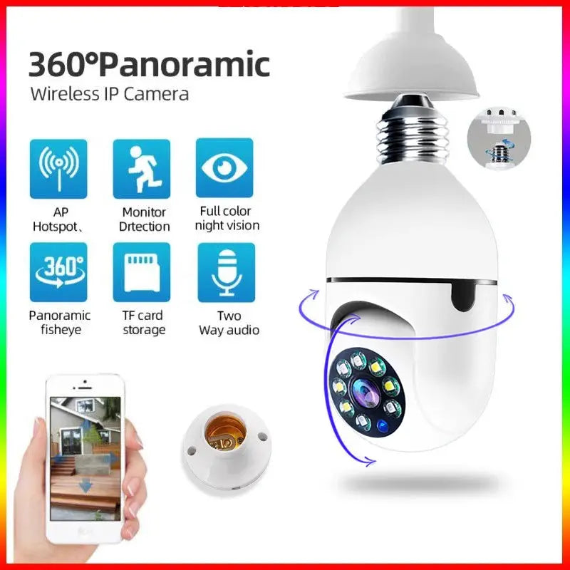 Simples Market 1080P HD E27 bulb surveillance camera, wireless WiFi, 360° panorama, night vision, two-way audio