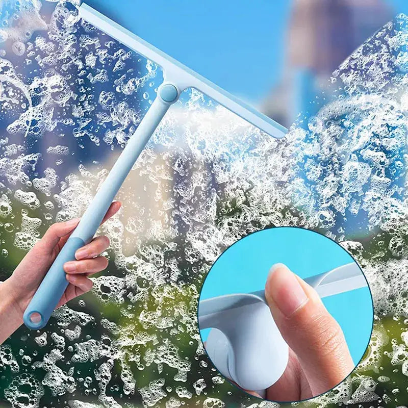 360 Degree Rotatable Shower Squeegee with silicone holder, blue handle for glass and mirror cleaning
