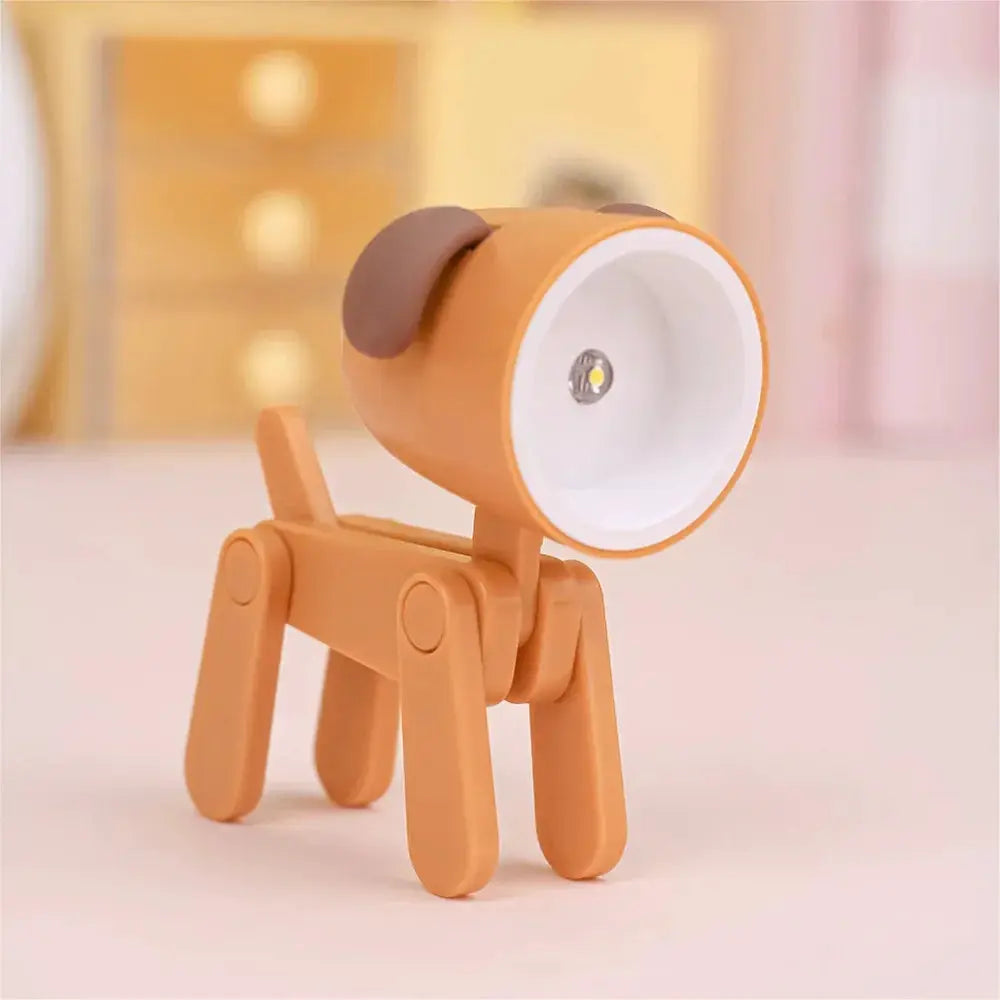 LED mini night light dog-shaped desk lamp, orange plastic, foldable for kids' rooms