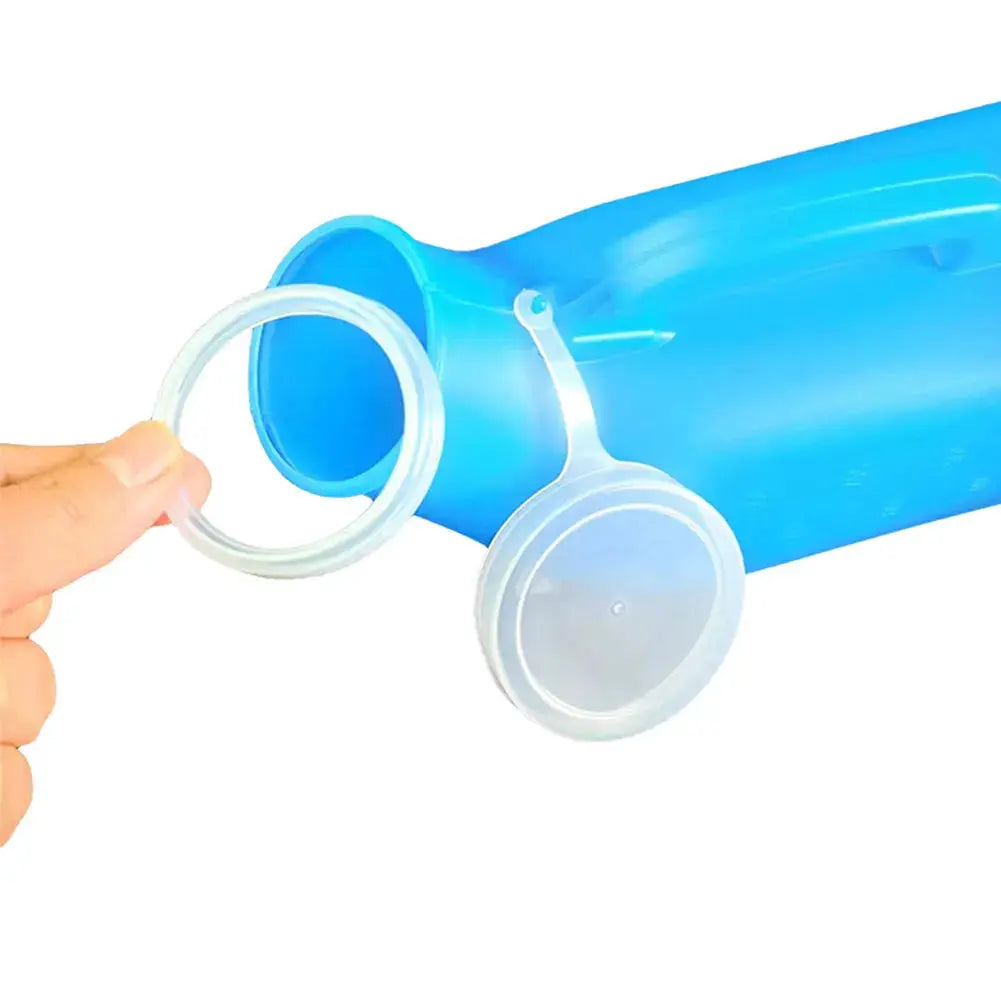 Urinal bottle, blue plastic with lid, 1 piece