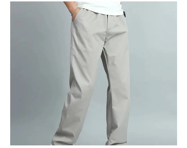 Men's big size casual cotton trousers, light gray loose-fit straight pants by Simples Market