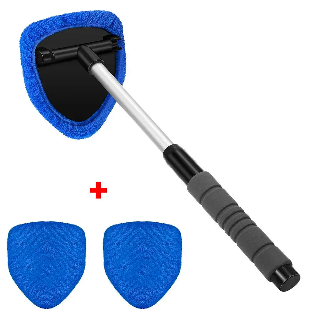 Telescopic car window cleaning brush set by Simples Market with blue microfiber pad and 2 replacement pads