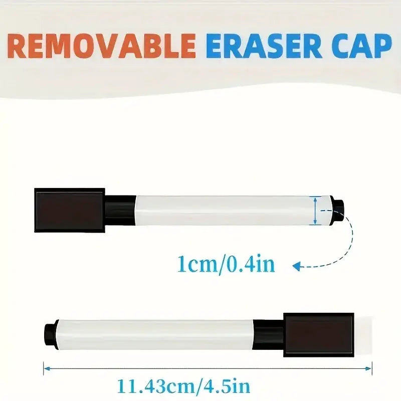 10pcs Simples Market erasable whiteboard markers with built-in eraser, white barrels, black caps, medium tip