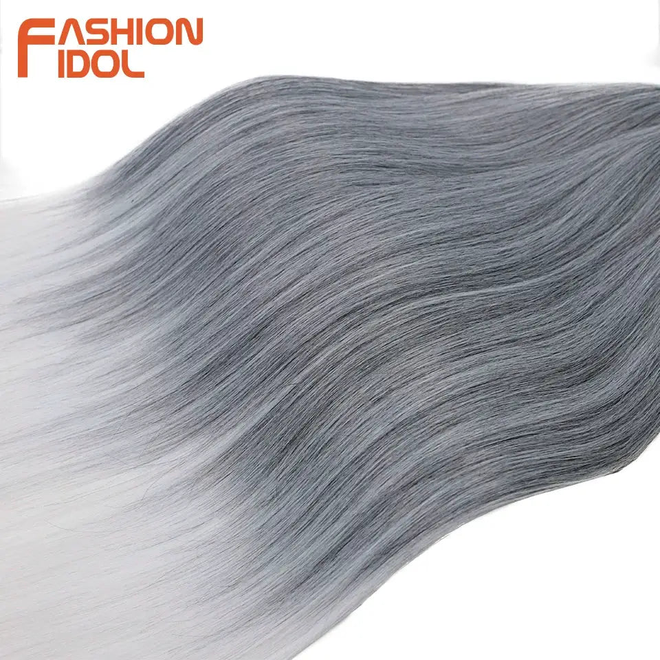Fashion Idol 3-pack Ariel straight pony hair bundles, 28in, ombre silver grey, synthetic crochet braids