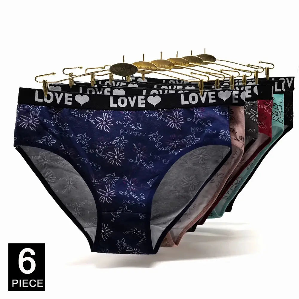 Women's cotton briefs six-piece set with colorful floral print, mid-rise underwear by Simples Market