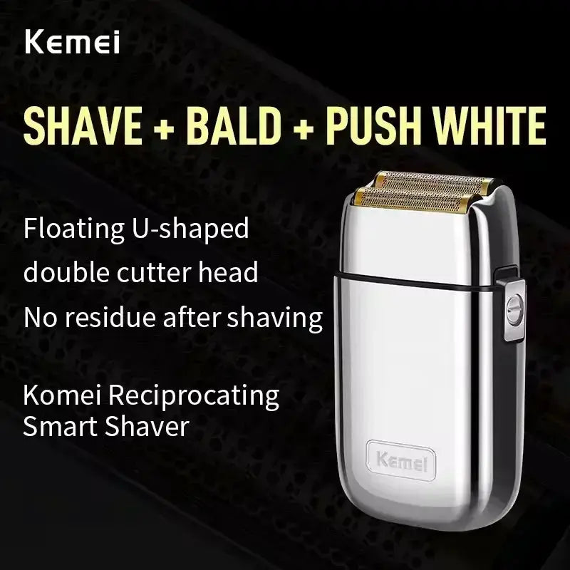 Kemei electric shaver with silver metal body and gold cutting head, rechargeable Simples Market