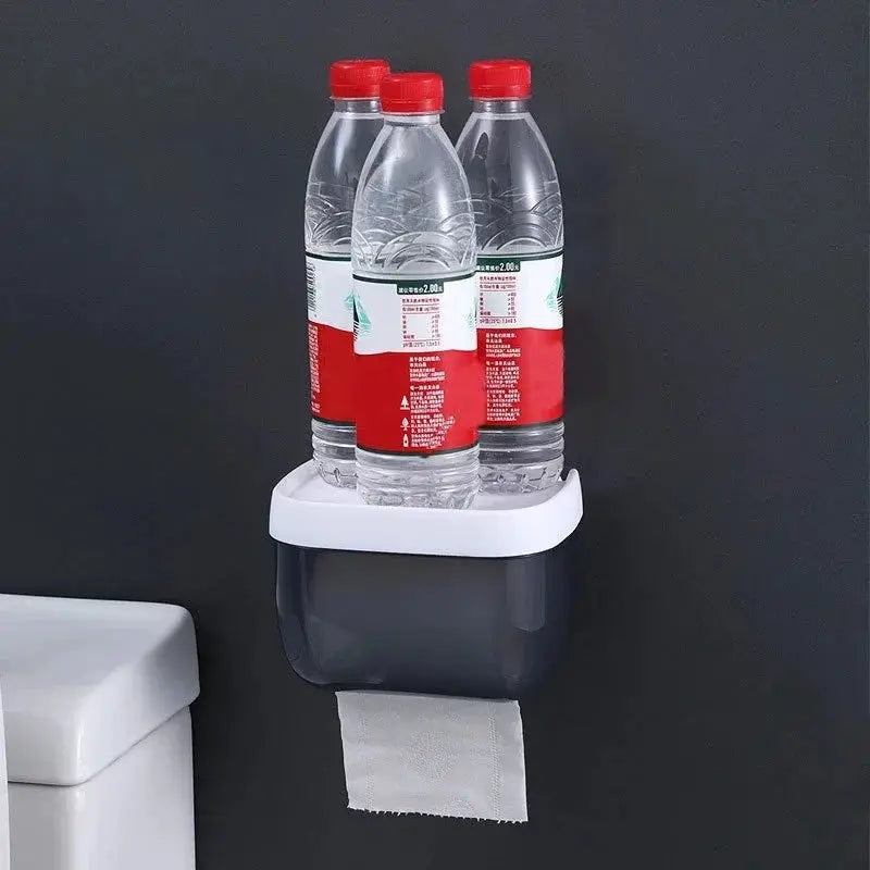 AquaGuard Waterproof Wall Mount Toilet Paper Holder Shelf Nail Free Traceless Install For Easy Bath Organization