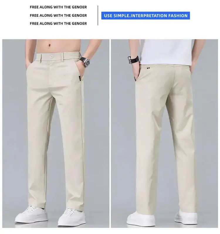Men's beige stretch-cotton slim-fit casual trousers by Simples Market