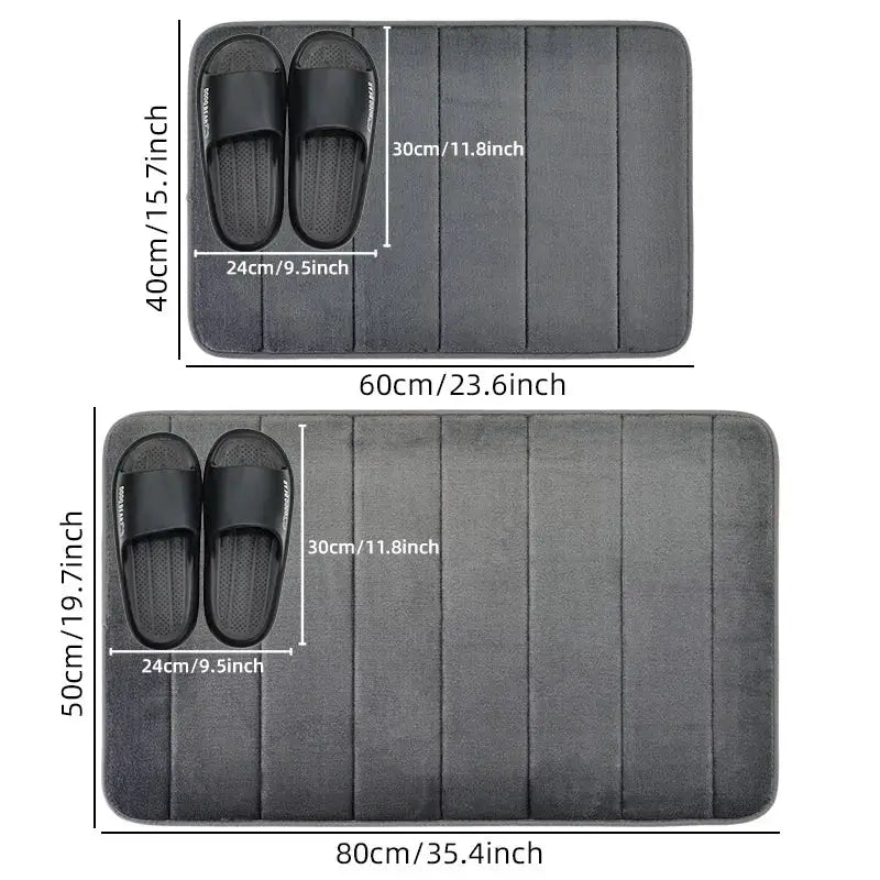 Simples Market bathroom coral velvet anti-skid mat set, two dark gray mats in 60x40 cm and 80x50 cm.