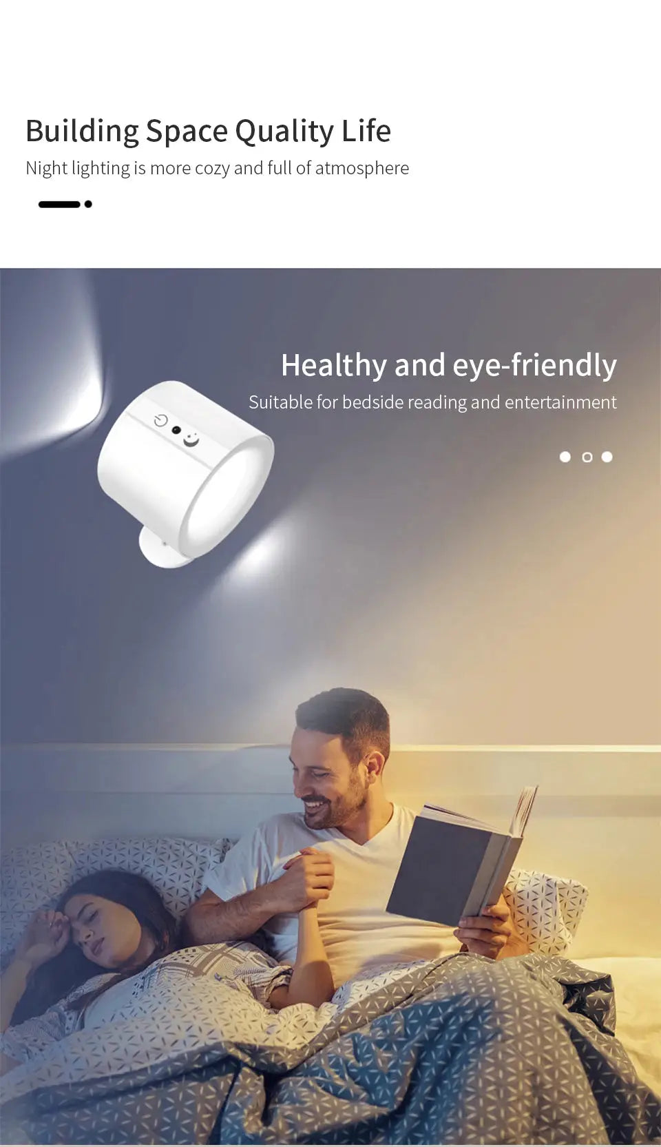 Simples Market white LED wall sconce with double heads and touch control, ideal for bedside lighting.