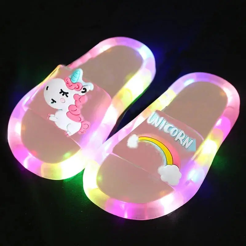Children's Lighted Unicorn Slippers Cartoon Animal Prints for Boys and Girls Kids Toddler Shoes