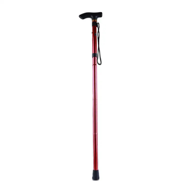 Telescopic walking stick red aluminum alloy trekking pole with wrist strap Simples Market