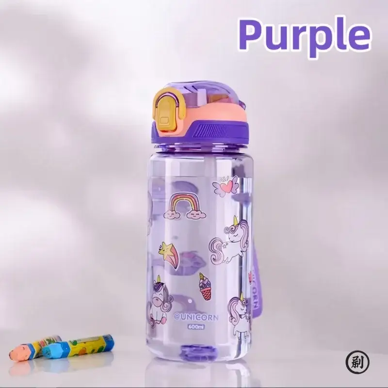 600ml Dinosaur Water Bottle For Kids Sippy Cup With Silicone Straw Leakproof Plastic Water Bottle Summer Kids Water Cup
