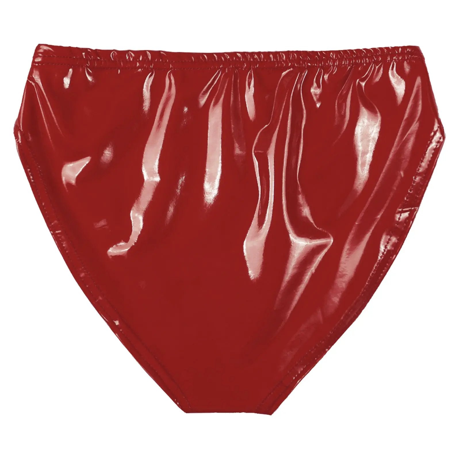 Womens red wet-look patent leather briefs, low-waist panties