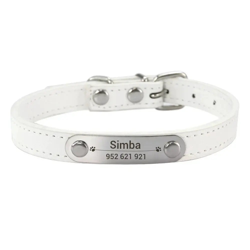 Personalized Dog Collar With Engraved Name ID Anti Lost PU Leather Pink For Small Medium Large Dogs And Cats