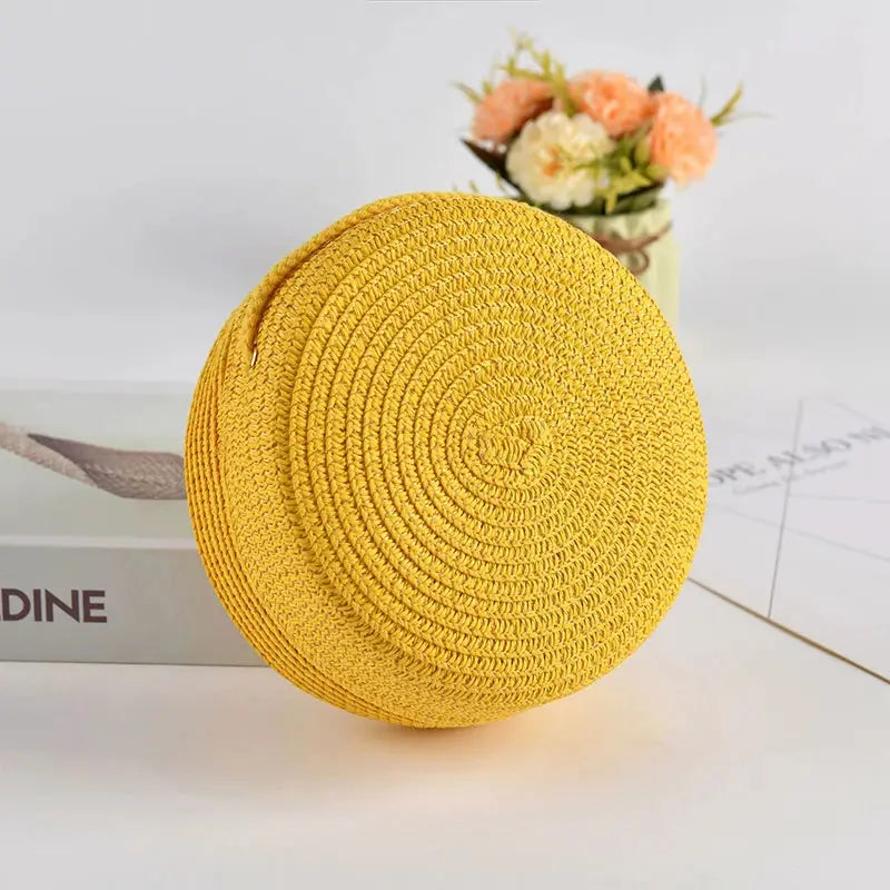 Summer Round Straw Bag for Women Handmade Woven Shoulder Bag Travel Rattan Beach Crossbody Bag