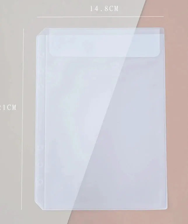 Transparent zipper binder folder for 6-ring notebooks; clear plastic document pouch